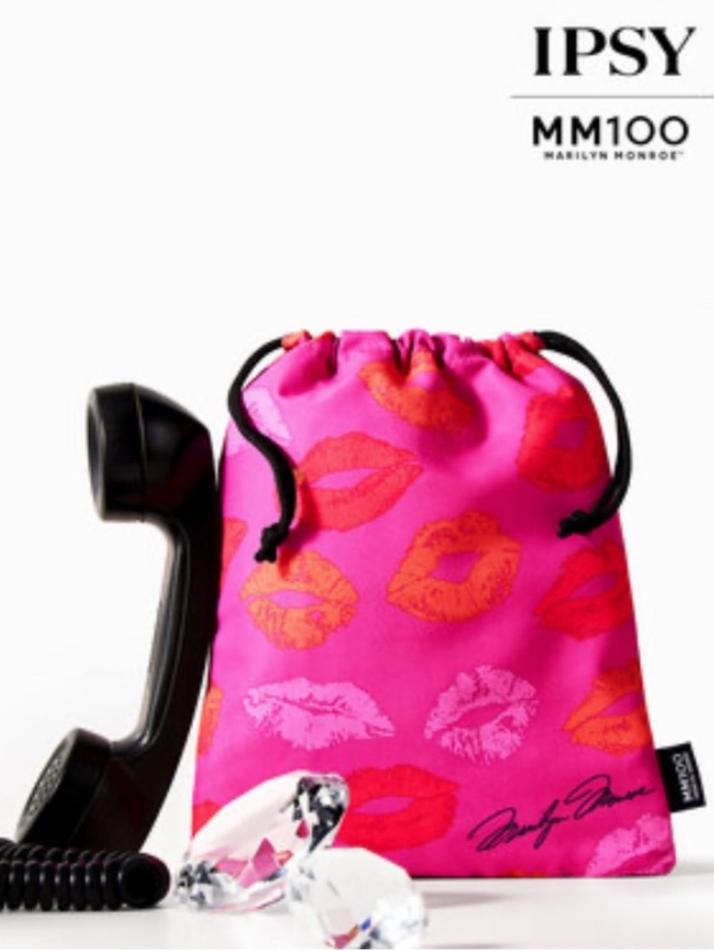 Ipsy Marilyn Monroe Limited Edition Pink Lips Beauty Glam Drawstring Bag